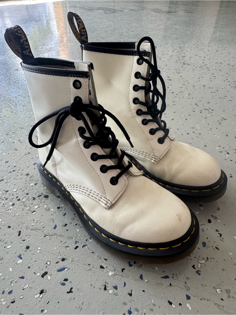 Dr. Martens White Lace-Up Combat Boots with Black Accents